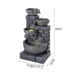 Fontaine à eau solaire rustique avec lumières LED pour jardins, patios et balcons