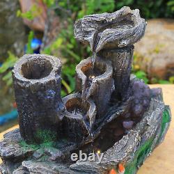 Fontaine à effet bois avec lumière LED en cascade pour jardin extérieur