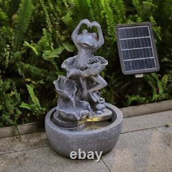Fontaine à grenouille solaire pour jardin extérieur en résine avec statues LED pour décorer la maison