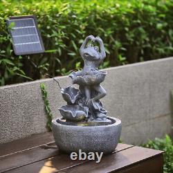 Fontaine à grenouille solaire pour jardin extérieur en résine avec statues LED pour décorer la maison