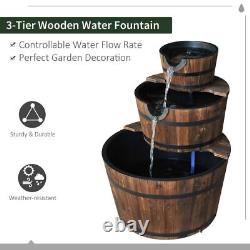 Fontaine à pompe à eau en bois Outsunny à 3 niveaux en cascade pour jardin ou terrasse