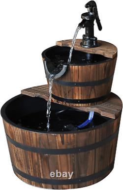 Fontaine à pompe à eau en bois Outsunny avec cascade et baril en cascade pour jardin ou terrasse à 2 niveaux