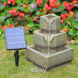 Fontaine à trois niveaux pour jardin extérieur avec éclairage LED solaire en cascade