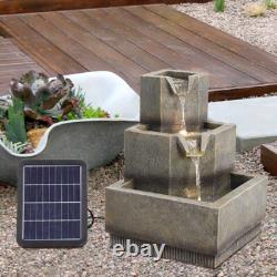 Fontaine à trois niveaux pour jardin extérieur avec éclairage LED solaire en cascade