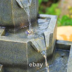 Fontaine à trois niveaux pour jardin extérieur avec éclairage LED solaire en cascade
