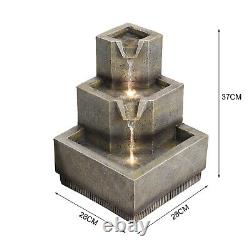 Fontaine à trois niveaux pour jardin extérieur avec éclairage LED solaire en cascade