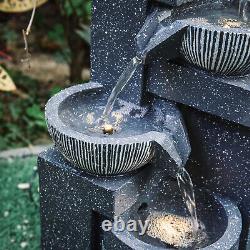 Fontaine d'eau à cascade à 4 niveaux avec éclairage LED alimentée par énergie solaire