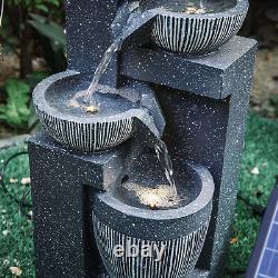 Fontaine d'eau à cascade à 4 niveaux avec éclairage LED alimentée par énergie solaire