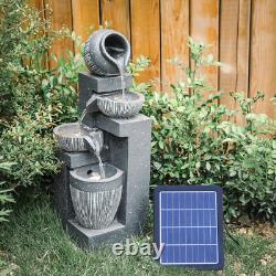 Fontaine d'eau avec éclairage LED, statues en pierre de jardin, paysage alimenté par énergie solaire