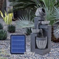 Fontaine d'eau avec éclairage LED, statues en pierre de jardin, paysage alimenté par énergie solaire