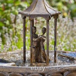 Fontaine d'eau de couple dansante en plein air à énergie solaire pour jardin avec bain d'oiseaux