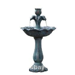 Fontaine d'eau de jardin Floriana avec caractéristique florale, bol et support décoratif