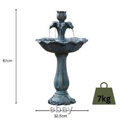 Fontaine d'eau de jardin Floriana avec caractéristique florale, bol et support décoratif