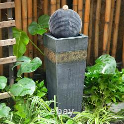 Fontaine d'eau de jardin à effet de tour de balle rotative en pierre extérieure à LED de 80 cm