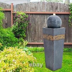 Fontaine d'eau de jardin électrique avec statues et cascade d'eau LED boule tournante