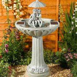 Fontaine d'eau de jardin en forme de parasol gris solaire avec bain d'oiseaux - Ornement extérieur