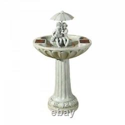 Fontaine d'eau de jardin en forme de parasol gris solaire avec bain d'oiseaux - Ornement extérieur