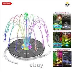 Fontaine d'eau de jardin solaire 6,5W, lumières LED, batterie 3000mAh et pompe à 8 buses