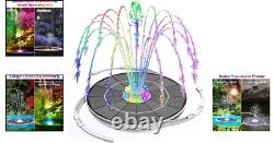 Fontaine d'eau de jardin solaire 6,5W, lumières LED, batterie 3000mAh et pompe à 8 buses