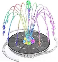 Fontaine d'eau de jardin solaire 6,5W, lumières LED, batterie 3000mAh et pompe à 8 buses