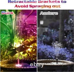 Fontaine d'eau de jardin solaire 6,5W, lumières LED, batterie 3000mAh et pompe à 8 buses