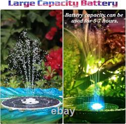 Fontaine d'eau de jardin solaire 6,5W, lumières LED, batterie 3000mAh et pompe à 8 buses