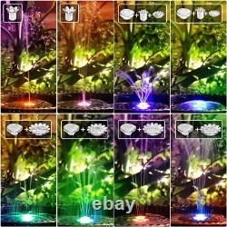 Fontaine d'eau de jardin solaire 6,5W, lumières LED, batterie 3000mAh et pompe à 8 buses