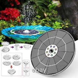 Fontaine d'eau de jardin solaire 6,5W, lumières LED, batterie 3000mAh et pompe à 8 buses