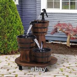 Fontaine d'eau de patio en bois Outsunny avec 3 barils, pompe électrique et roues