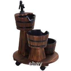 Fontaine d'eau de patio en bois Outsunny avec 3 barils, pompe électrique et roues