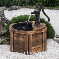 Fontaine d'eau électrique en tonneau en bois avec pompe à main pour jardin