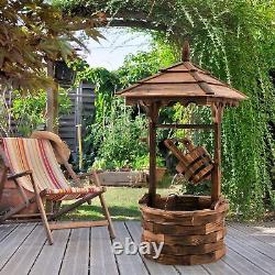 Fontaine d'eau en bois d'extérieur, fontaine rustique de puits à souhaits avec pompe électrique