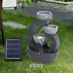 Fontaine d'eau en cascade LED extérieure solaire pour jardin à la maison en résine poly.
