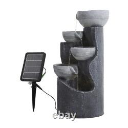 Fontaine d'eau en cascade extérieure à énergie solaire avec LED pour jardin - Ornements et statues