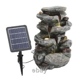 Fontaine d'eau en cascade extérieure à énergie solaire avec éclairage LED pour le jardin - Ornements et statues de jardin