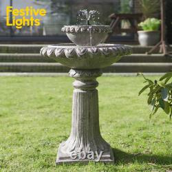 Fontaine d'eau en cascade grise à LED, éclairée par énergie solaire, Victoriana, pour l'extérieur