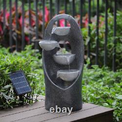 Fontaine d'eau en cascade large avec éclairage LED alimentée par énergie solaire