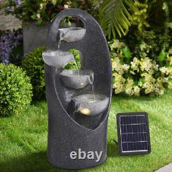 Fontaine d'eau en cascade large avec éclairage LED alimentée par énergie solaire
