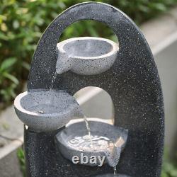 Fontaine d'eau en cascade large avec éclairage LED alimentée par énergie solaire