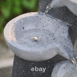 Fontaine d'eau en cascade large avec éclairage LED alimentée par énergie solaire