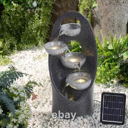 Fontaine d'eau en cascade large avec éclairage LED alimentée par énergie solaire