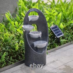 Fontaine d'eau en cascade large avec éclairage LED alimentée par énergie solaire
