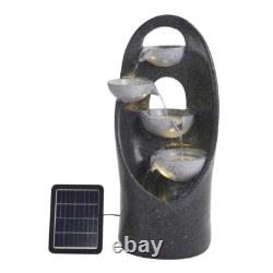 Fontaine d'eau en cascade large avec éclairage LED alimentée par énergie solaire