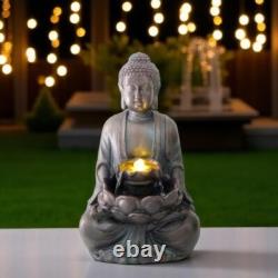 Fontaine d'eau extérieure avec bouddha LED alimenté par énergie solaire