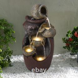 Fontaine d'eau extérieure avec décoration en résine de roches de rivière, lumière LED, type électrique