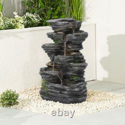 Fontaine d'eau extérieure avec éclairage LED, alimentation solaire, décor en pierre pour jardin et cour Fontaine d'eau extérieure avec éclairage LED, alimentation solaire, décor en pierre pour jardin et cour