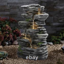 Fontaine d'eau extérieure avec éclairage LED, alimentation solaire, décor en pierre pour jardin et cour Fontaine d'eau extérieure avec éclairage LED, alimentation solaire, décor en pierre pour jardin et cour