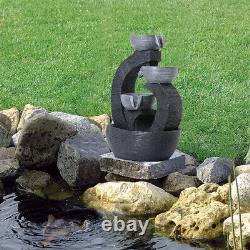 Fontaine d'eau extérieure avec éclairage LED, statues de jardin en ardoise, décoration alimentée par l'énergie solaire