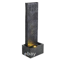 Fontaine d'eau solaire verticale en ardoise de 98 cm avec chute d'eau lumineuse LED - Décoration de jardin