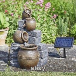Fontaine d'extérieur à cascade avec pot hybride solaire et batterie